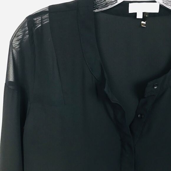 1. State Black Sheer Sleeve Button Up Blouse Sml - Picture 2 of 5